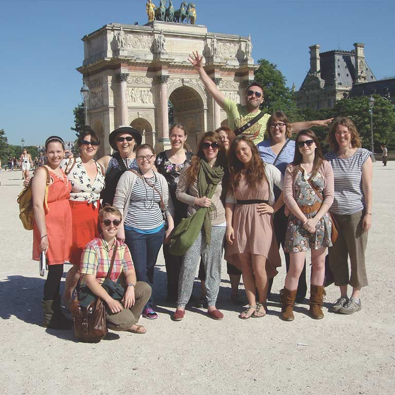 A group of Herron students take a photo in Italy.